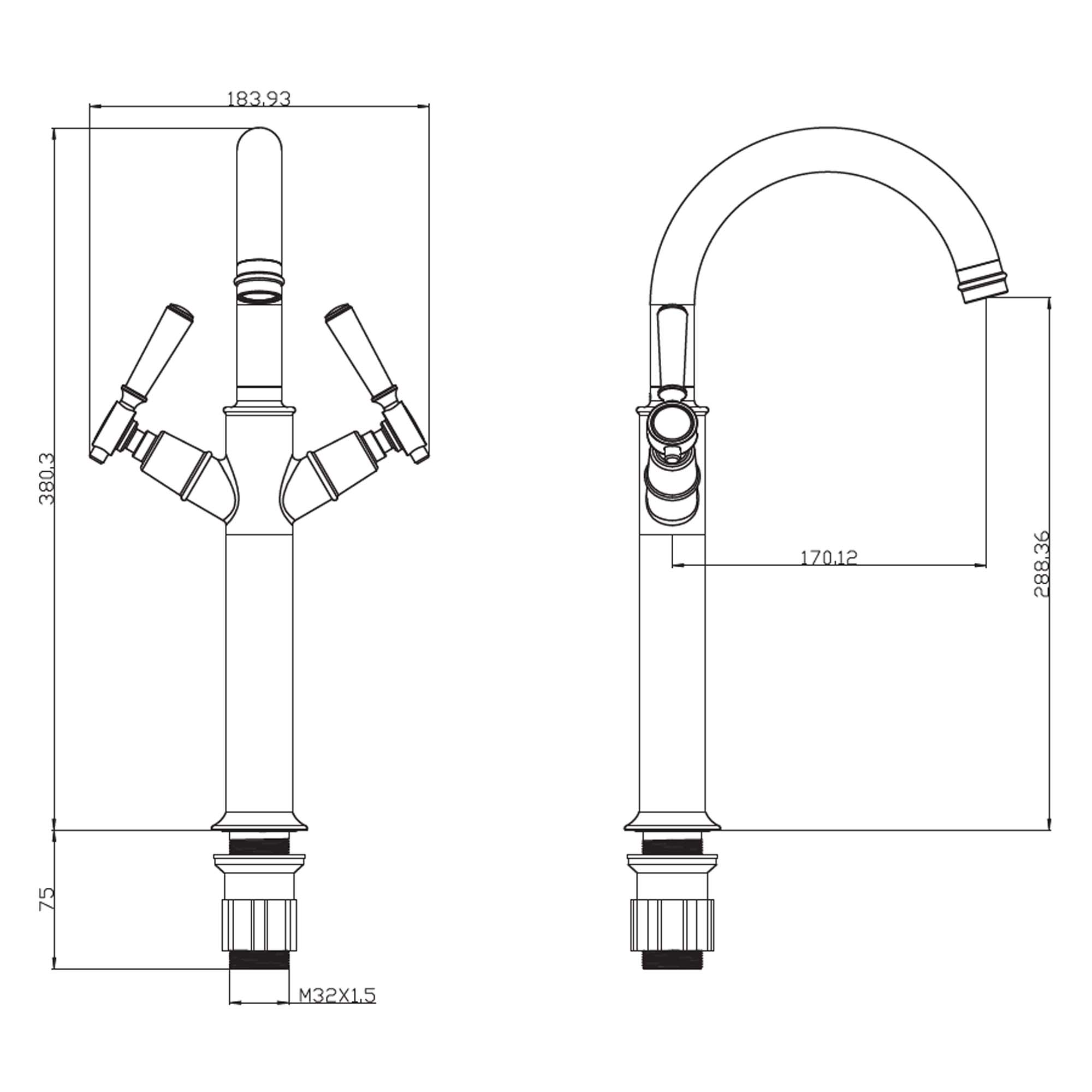 shrewsbury lever tall basin mixer dimensions