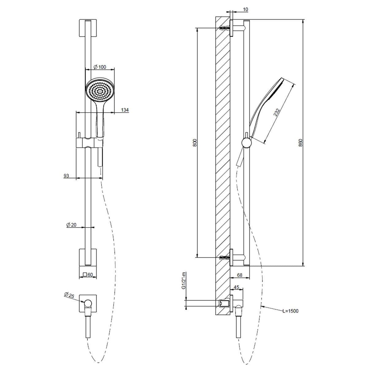 slide rail handset dimensions
