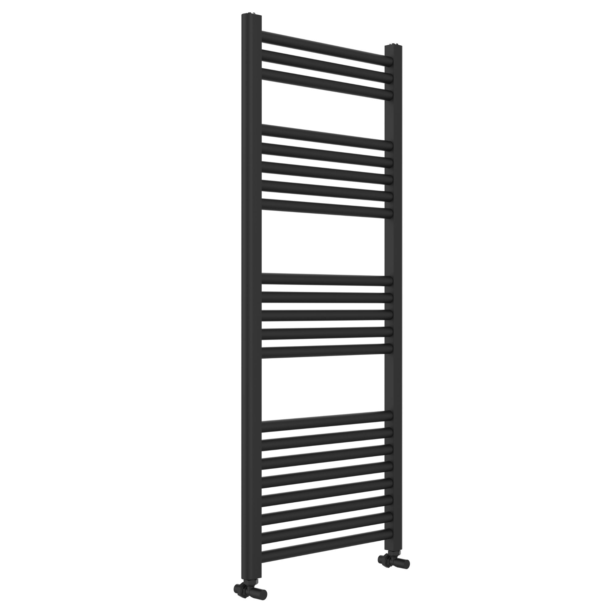 Soho matt black towel radiator 1200x500mm on a white background deluxe bathrooms