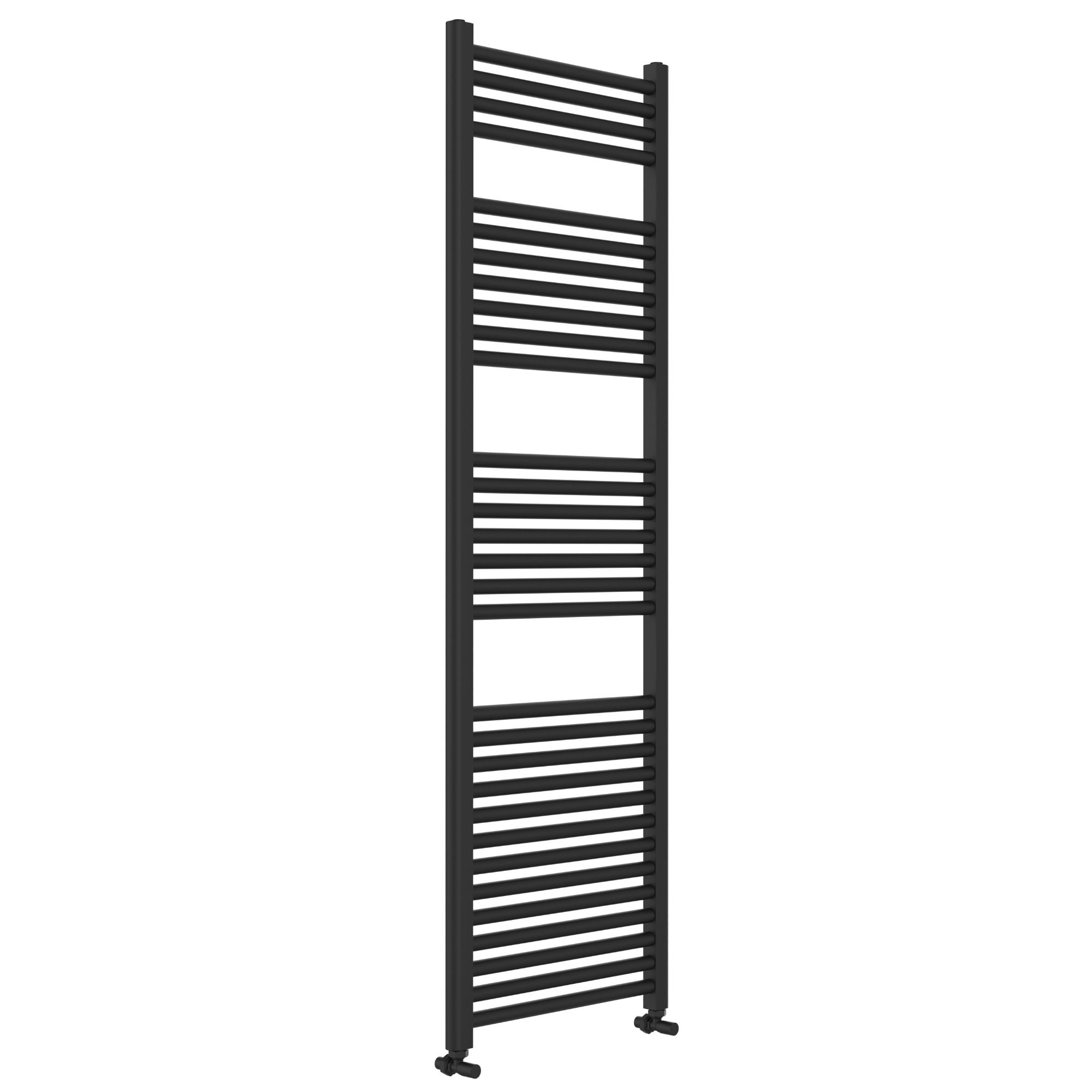 Soho matt black vertical radiator 1600x500mm on a white background deluxe bathrooms
