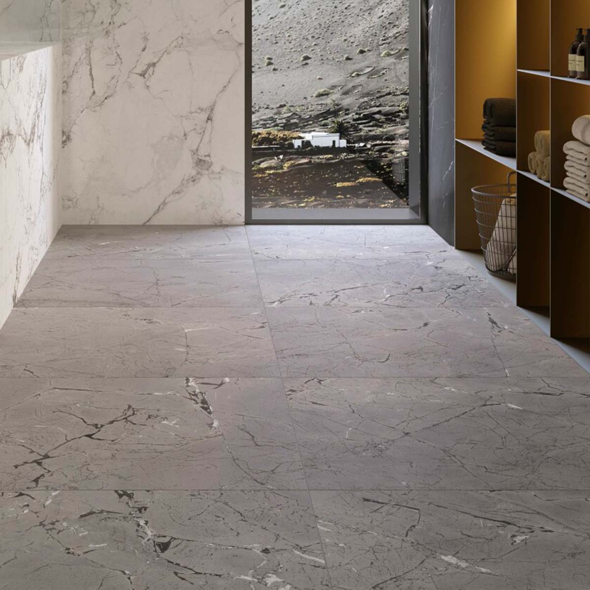 sublime thunder stone effect 4d shaped porcelain tile 100x100cm