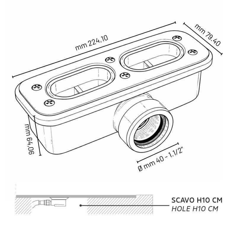 Technical dimension drawing of siphon