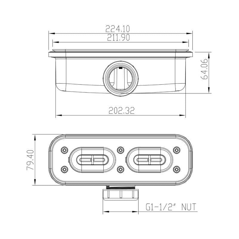 Technical dimension drawing of siphon