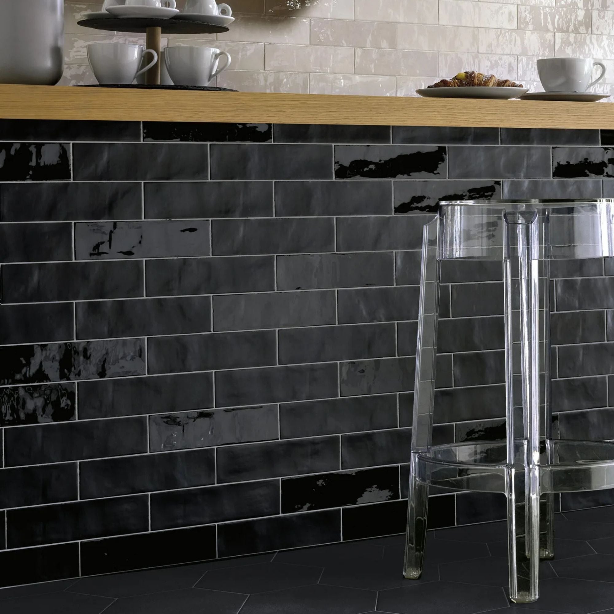 ColorART Black Wall Tile 6.25x25cm Gloss Deluxe Bathrooms