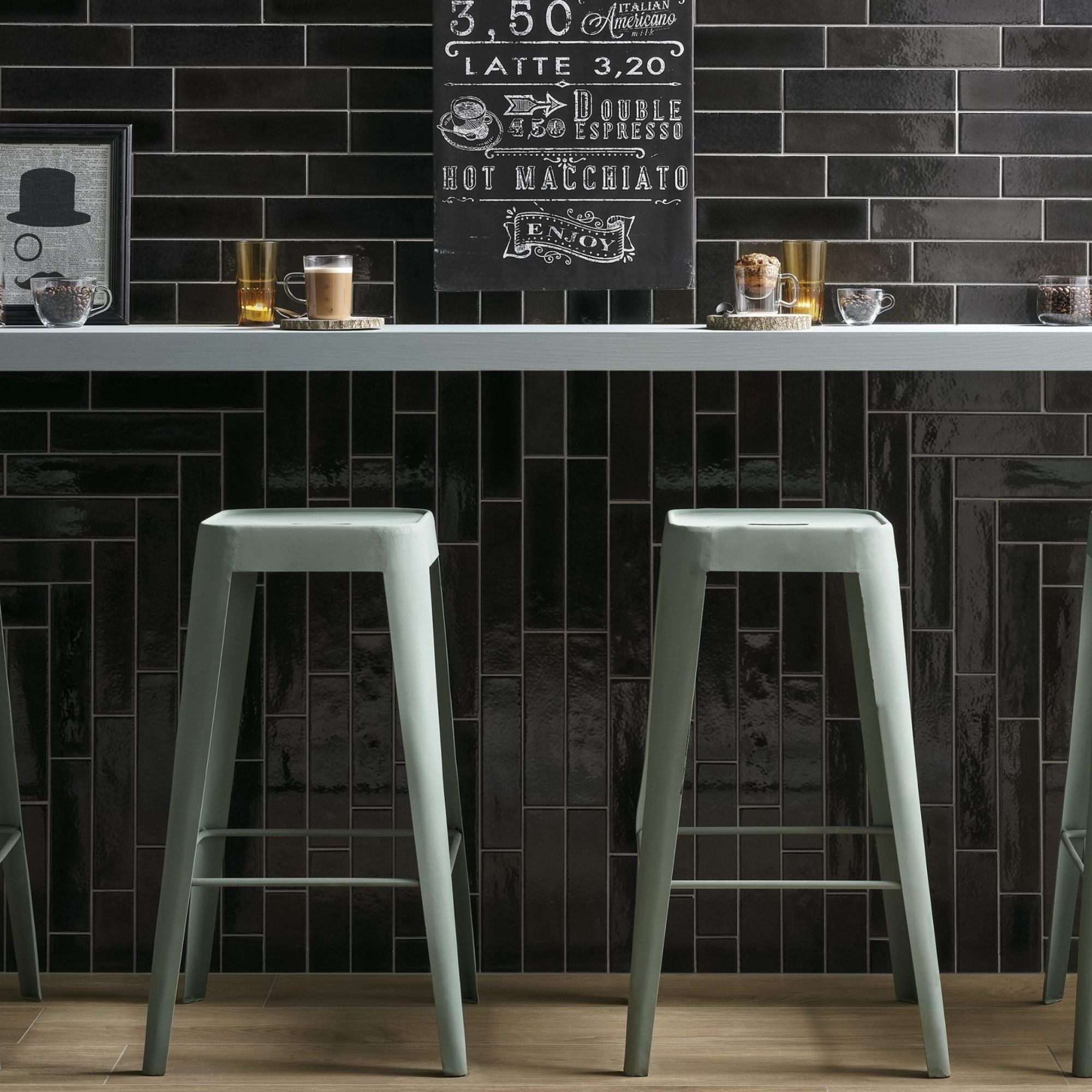 my art nero 6x25cm wall tile in glossy finish deluxe bathrooms