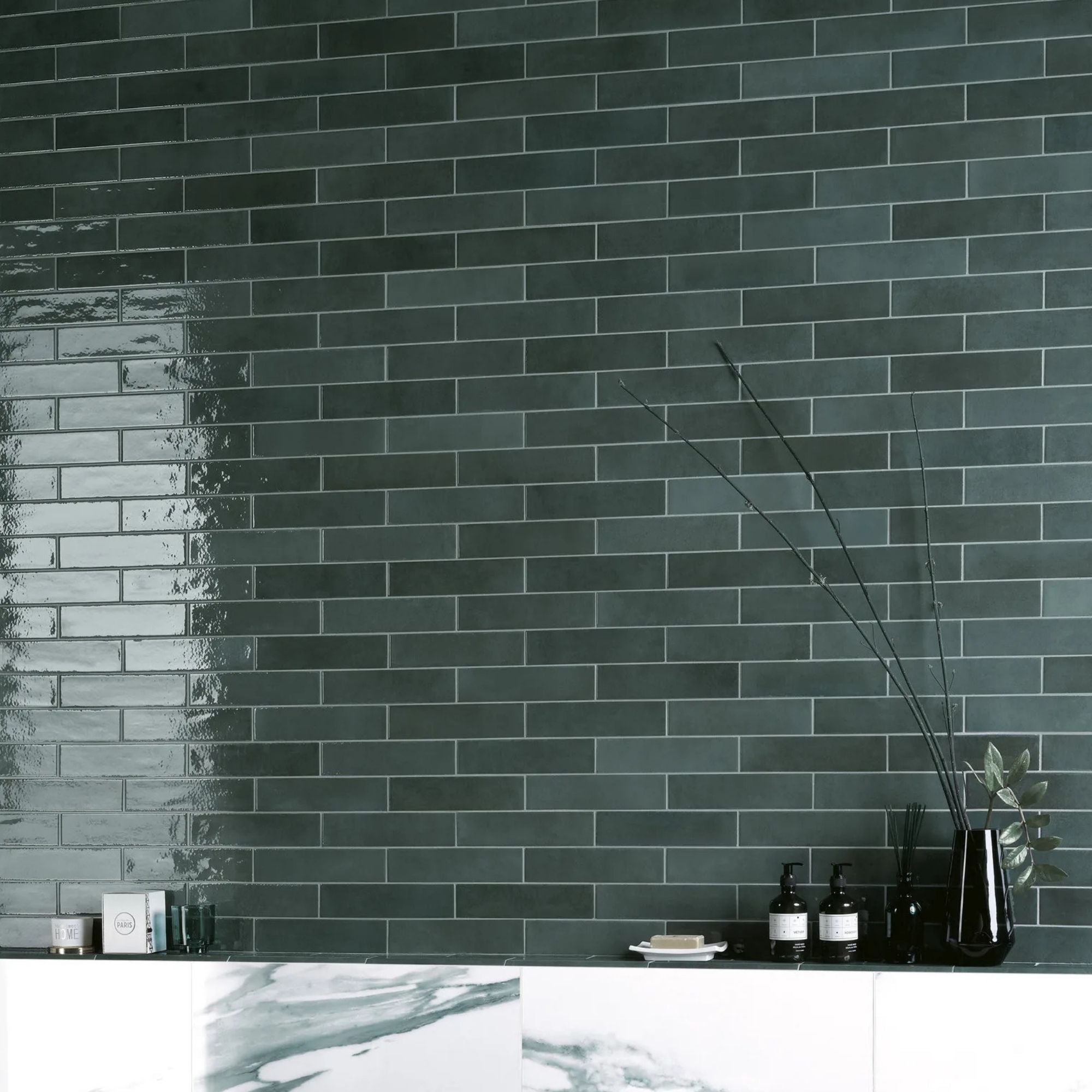 my art verde 6x25cm wall tile glossy finish deluxe bathrooms