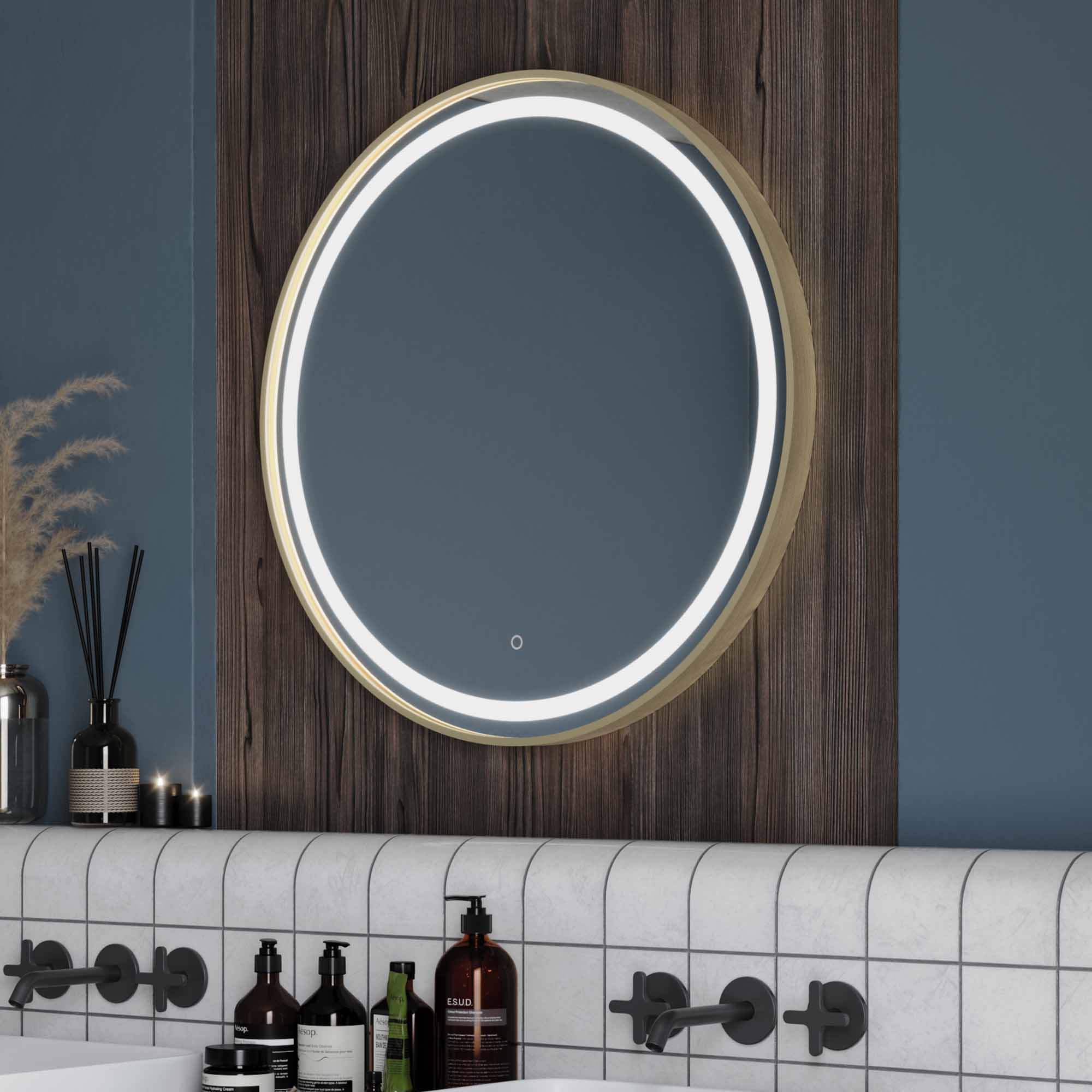 voyage light round bathrooms mirror 70 brushed brass