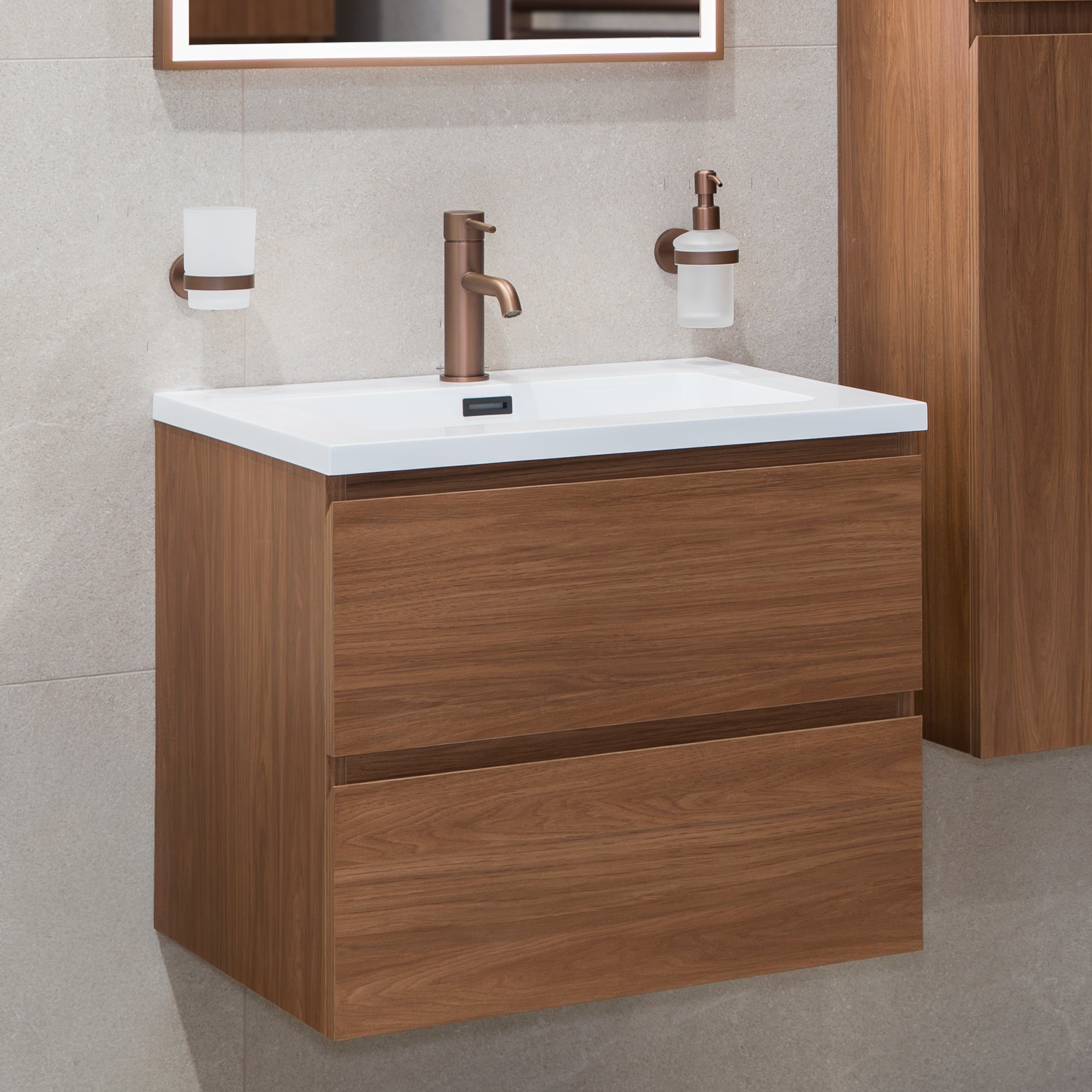 Granlusso™ Rocco Walnut Wall Mounted Vanity Unit With Washbasin