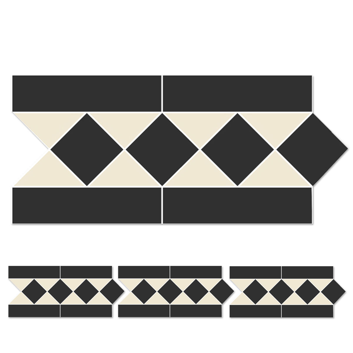 Victorian Black And White Mosaic Border Tile - Sold by Sheet