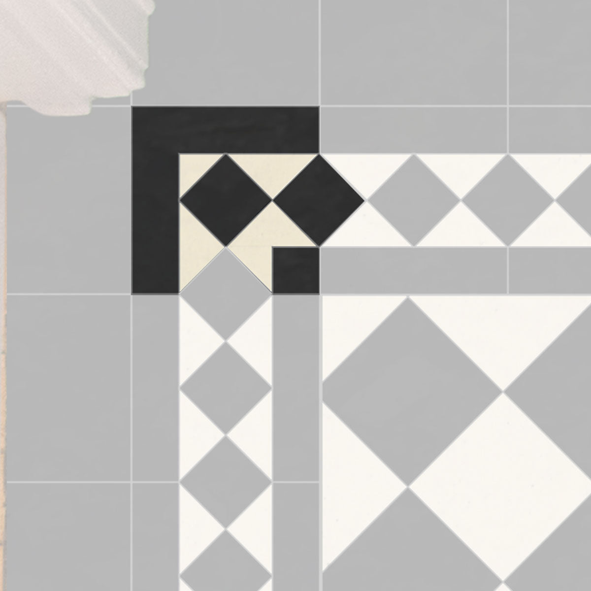 Classic Victorian Black And White Pattern Corner Mosaic Tile