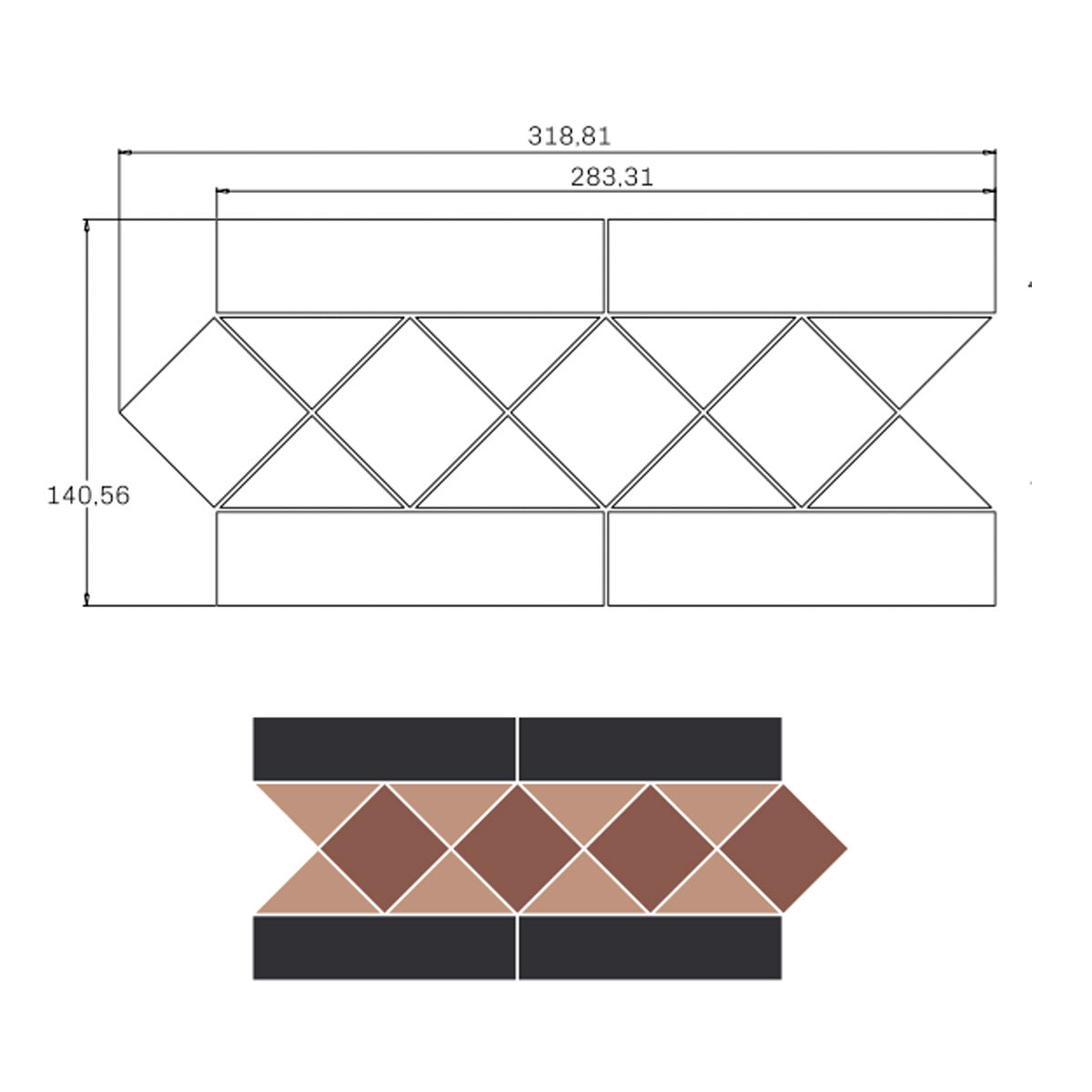 Victorian Black And Klinker Pattern Border Tile dimension