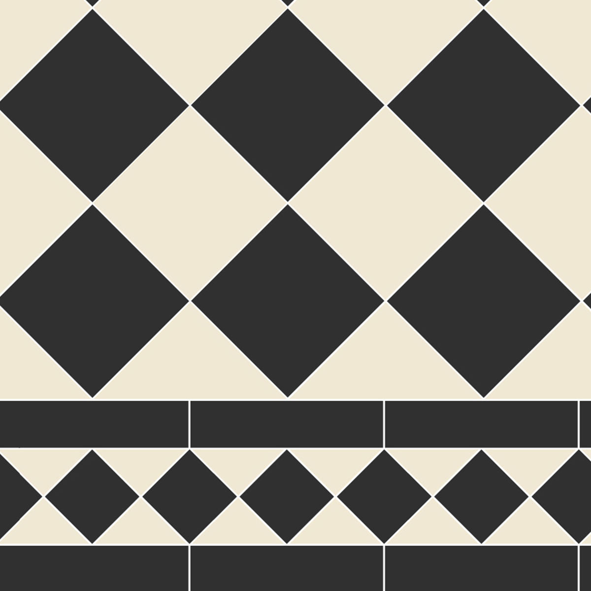 Victorian Black And White Mosaic Border Tile - Sold by Sheet