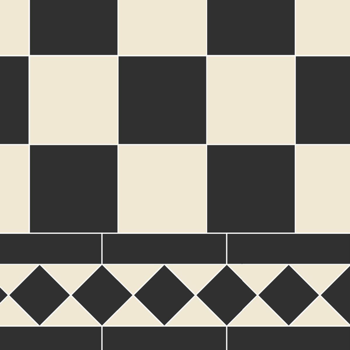 Victorian Black And White Mosaic Border Tile - Sold by Sheet