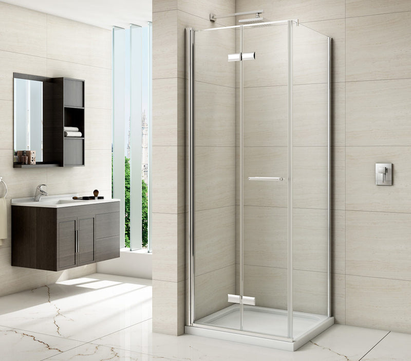 frameless shower door in modern bathroom