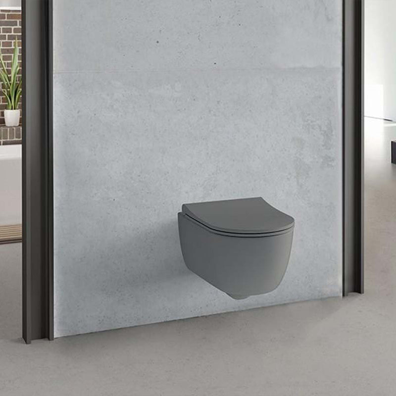 Granlusso Amalfi Matt Grey Rimless Wall-Hung WC Pan With Soft Close To |  Deluxe Bathrooms