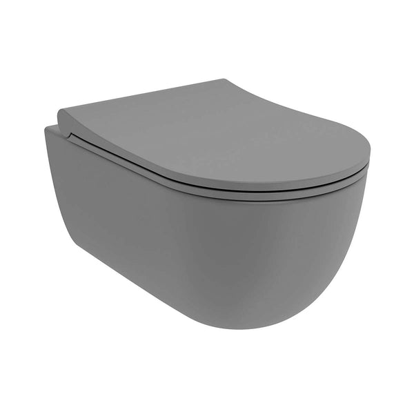 Amalfi Rimless Wall Hung WC Pan With Soft Close Toilet Seat in Matt Grey