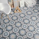 Aruba Bloom Blue Pattern Porcelain Tile 22.3x22.3cm Matte Lifestyle