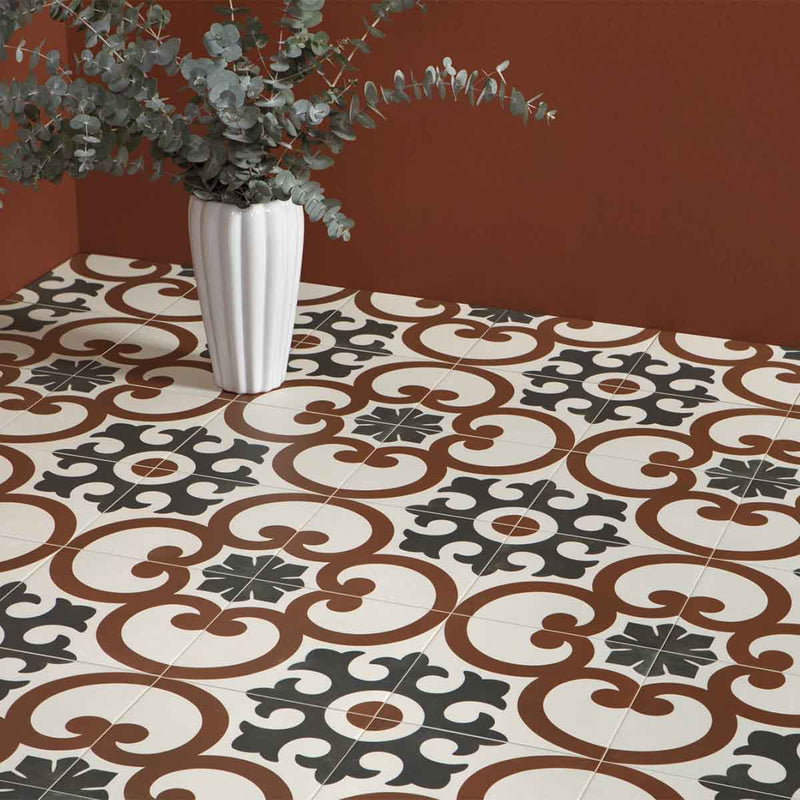 Aruba Dahlia Pattern Porcelain Tile 22.3 x 22.3cm Matt Lifestyle
