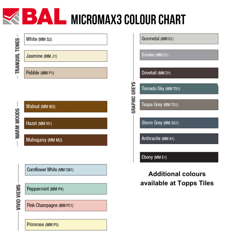BAL micromax 3 eco wall and floor tile adhesive colour chart