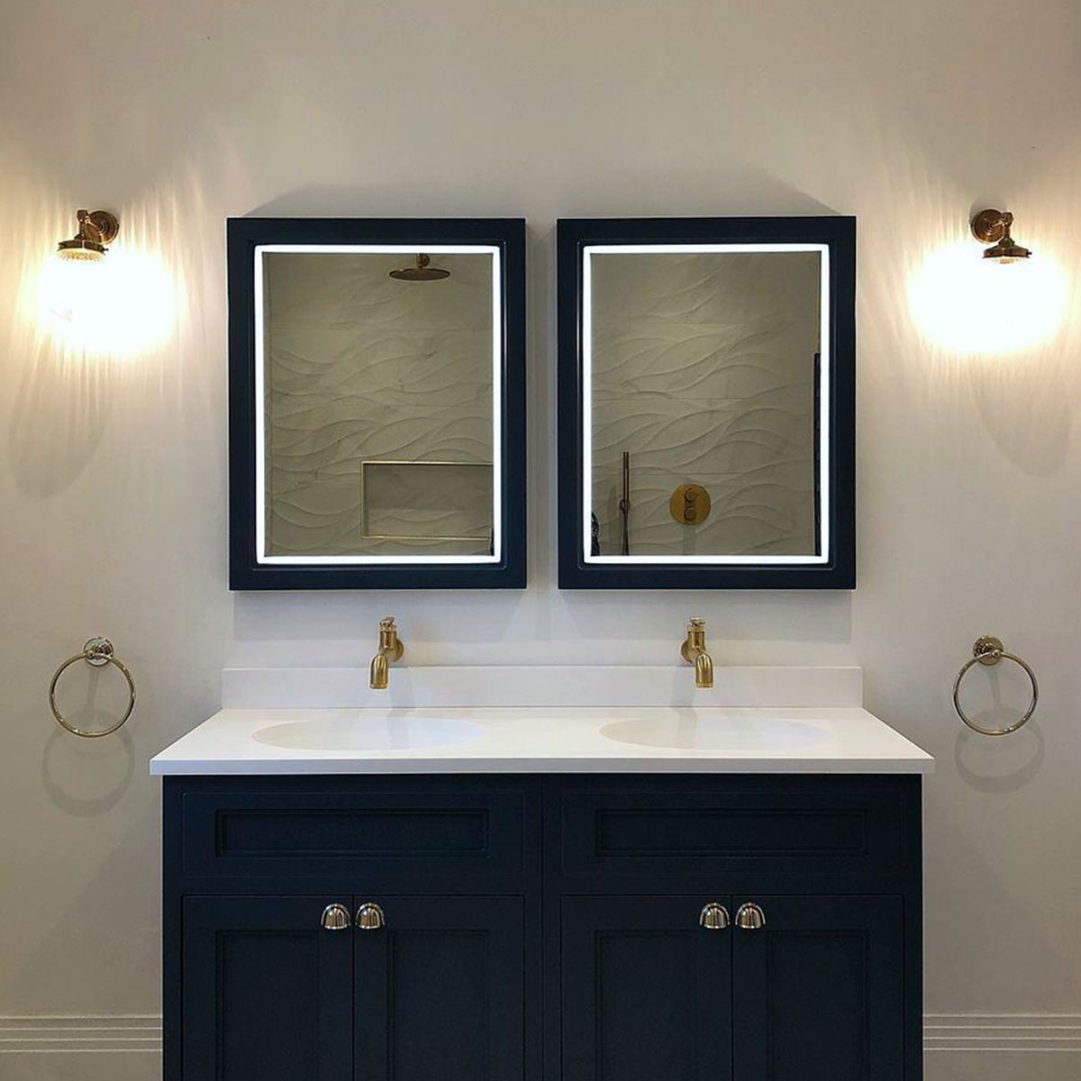 Burlington Framed LED Illuminated Bathroom Mirror matt blue Deluxe Bathrooms Ireland