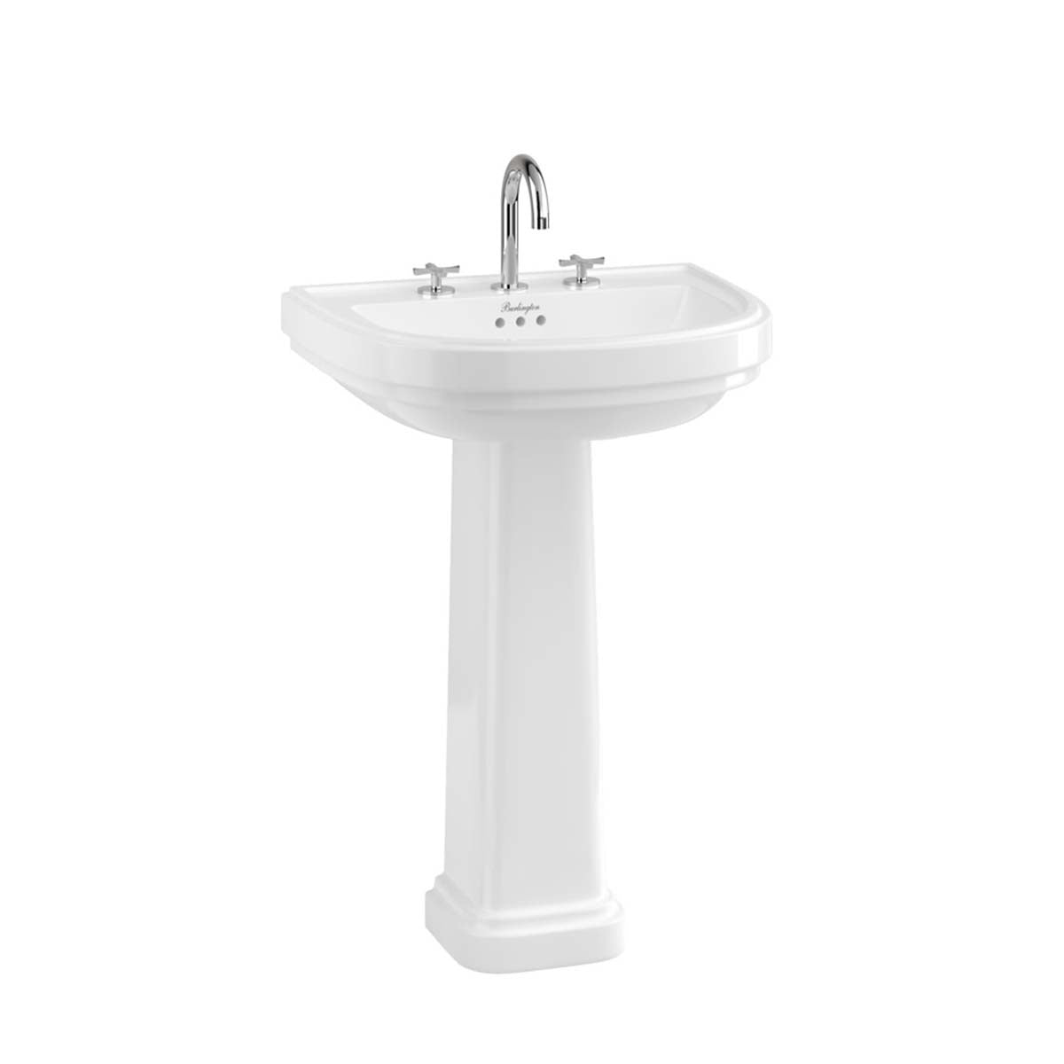 Burlington Riviera D Shaped Full Pedestal 580mm 3 tap hole White Deluxe Bathrooms Ireland