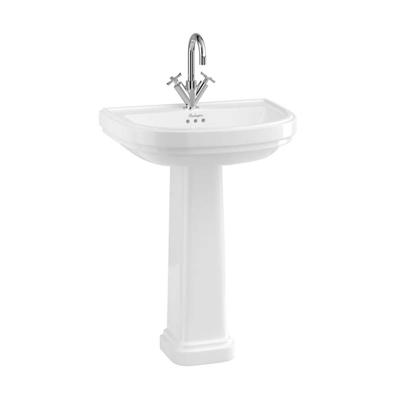 Burlington Riviera D Shaped Full Pedestal 650mm 1 tap hole White Deluxe Bathrooms Ireland