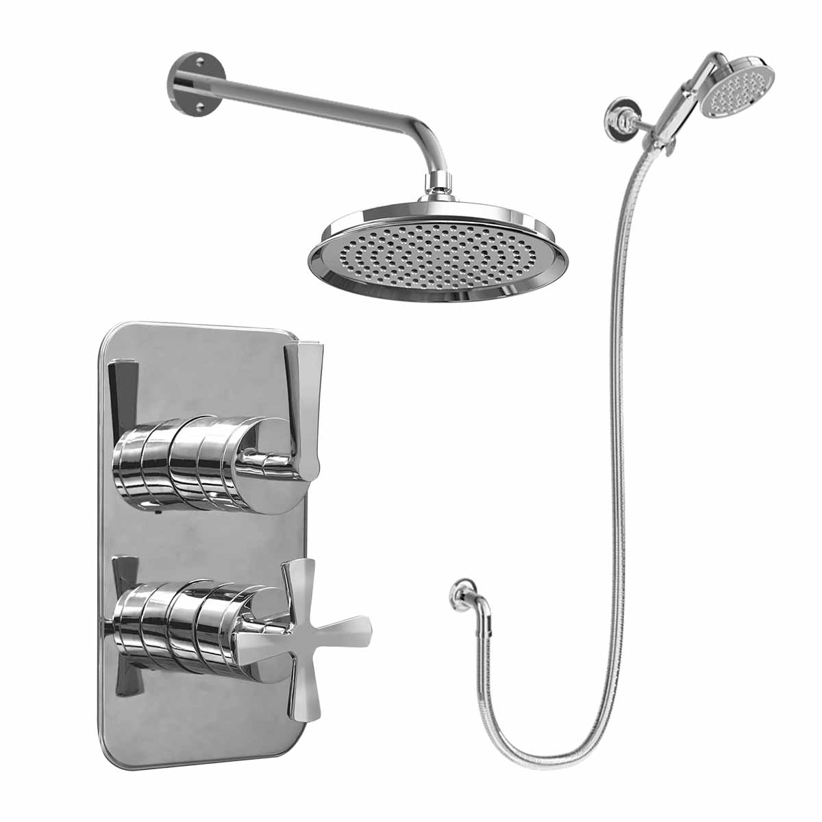 Burlington Riviera Shower Valve With Wall-Mounted Fixed Overhead and Handset Chrome Deluxe Bathrooms Ireland