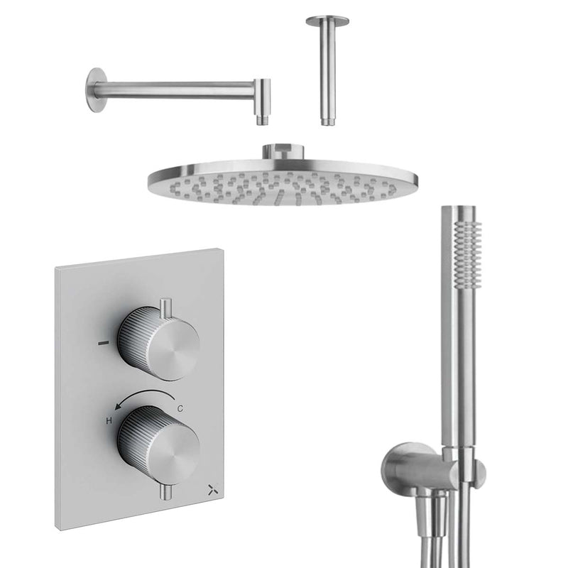Crosswater 3ONE6 Dual Outlet Thermostatic Shower Valve With Pencil Handset and Fixed Overhead