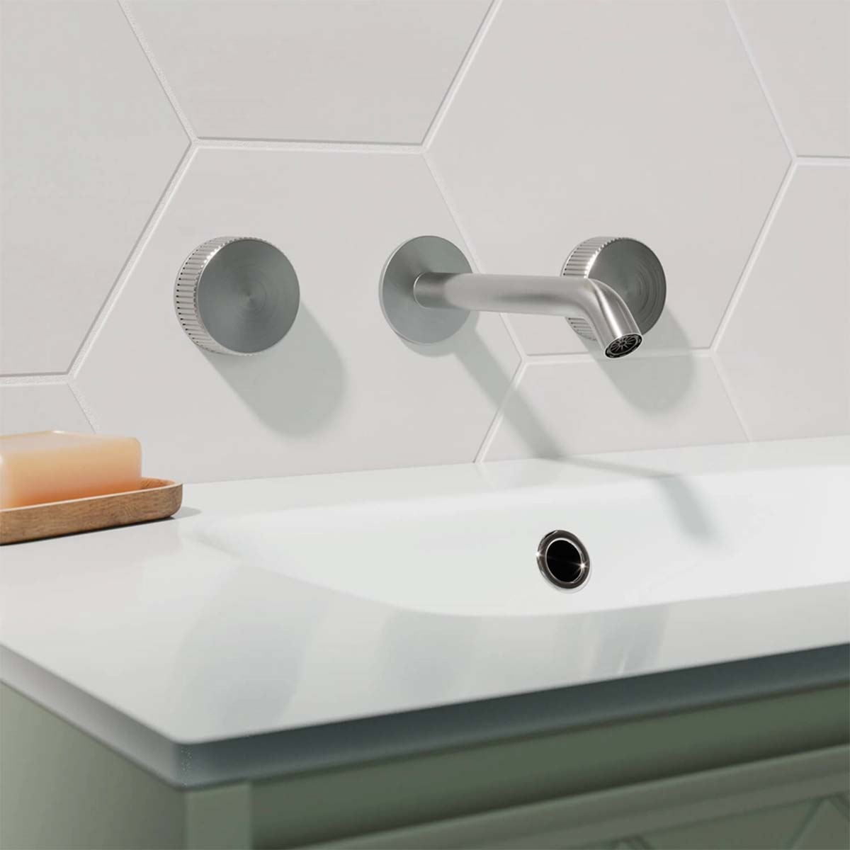 Crosswater 3ONE6 3 Hole Wall Mounted Basin Mixer Tap - Stainless Steel Lifestyle