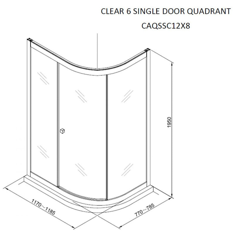 Crosswater Clear 6 Offset Quadrant Shower Door Silver Dimensions