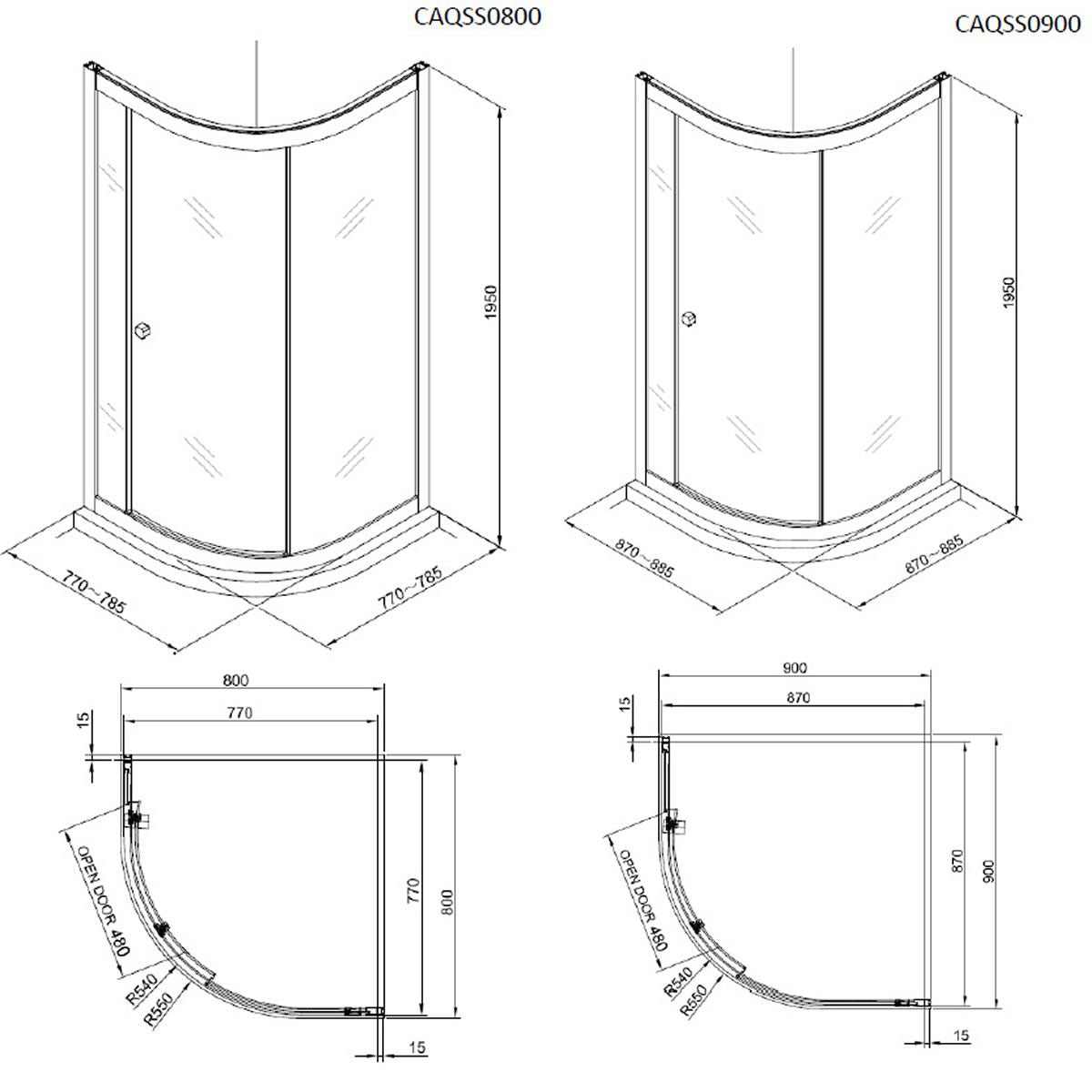Crosswater Clear 6 Quadrant Shower Door Dimensions