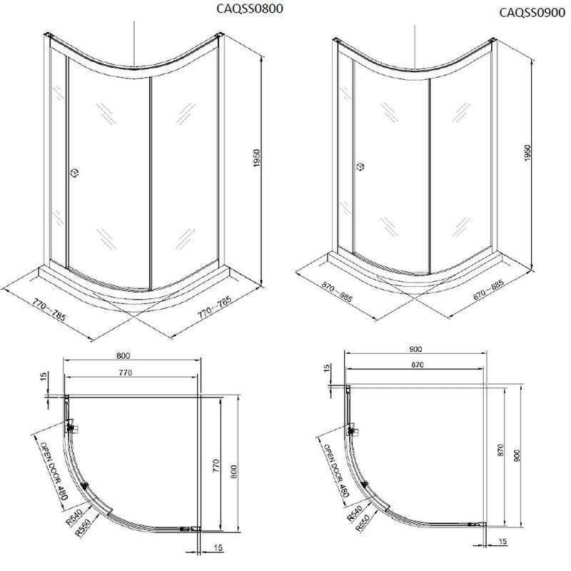 Crosswater Clear 6 Quadrant Shower Door Dimensions