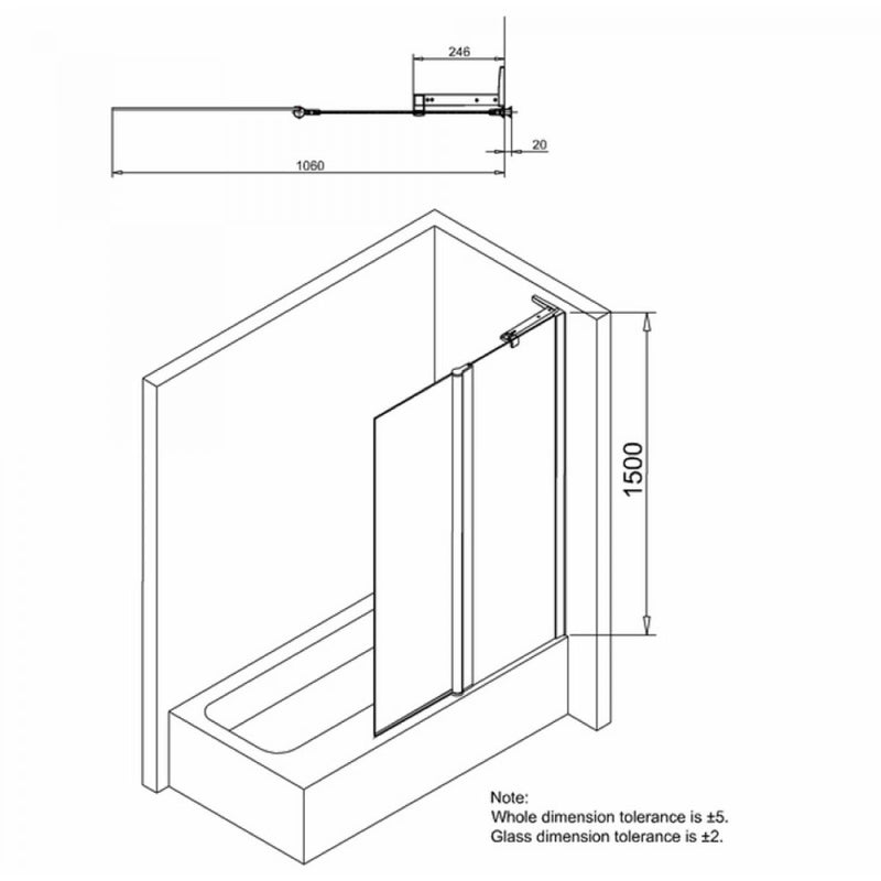Crosswater Design 8 Double Panel Hinged Bath Screen Dimensions
