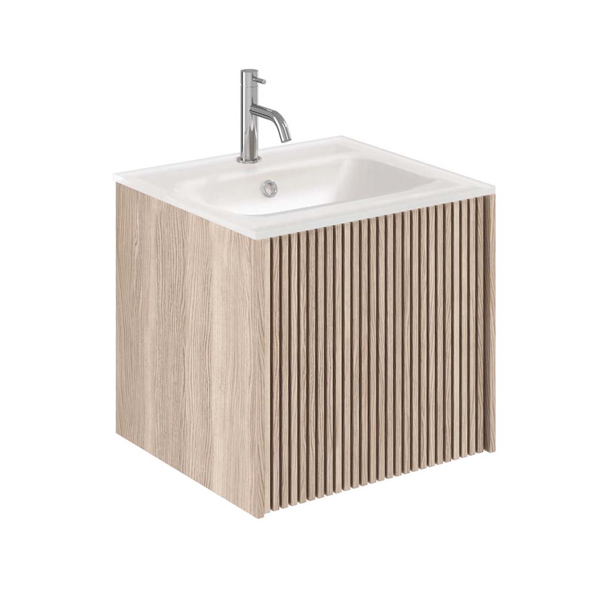 Crosswater Limit 500mm Single Drawer Wall Hung Vanity Unit With Ice White Glass Basin Modern Oak 