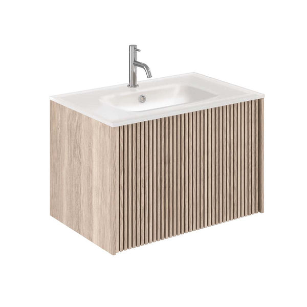 Crosswater Limit 700mm Single Drawer Wall Hung Vanity Unit With Ice White Glass Basin Modern Oak 