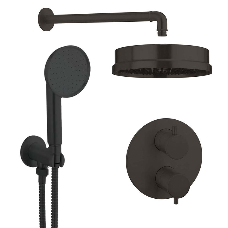 Crosswater MPRO 2 Outlet Thermostatic Shower Valve With Handset and Wall Mounted Overhead Matt Black