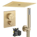 Crosswater MPRO 3 Outlet Push Button Thermostatic Shower Valve-With-Pencil-Handset and Fixed Overhead Brushed Brass