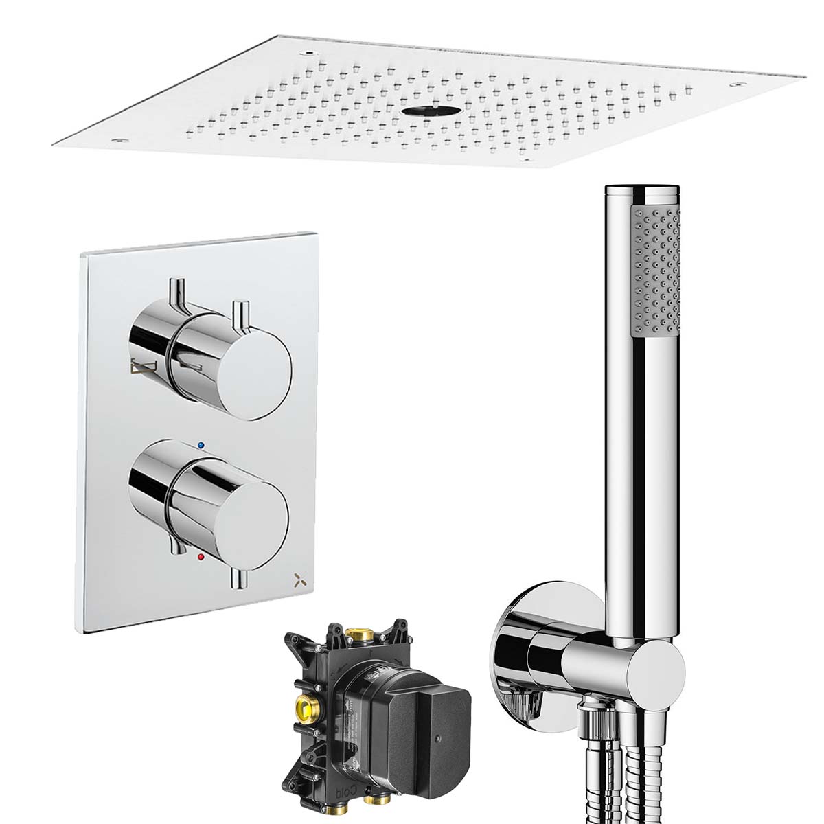 Crosswater MPRO 3 Outlet Thermostatic Shower Valve With Pencil Handset and Fixed Overhead Chrome