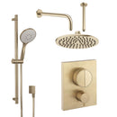 Crosswater MPRO Crossbox Push Dual Outlet Thermostatic Shower Valve With Slide Rail Handset and Fixed Overhead Brushed Brass