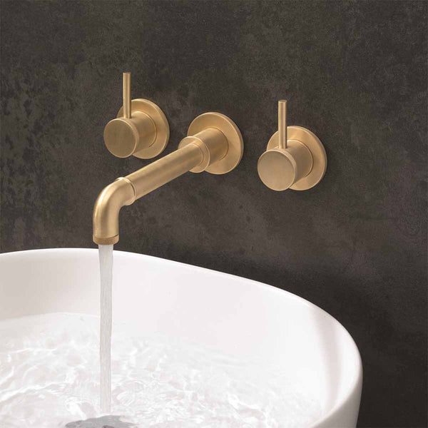 Crosswater MPRO Industrial Basin 3 Hole Wall Set Tap Unlacquered Brass Lifestyle