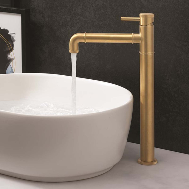 Crosswater MPRO Industrial Basin Tall Mono Mixer Tap Unlacquered Brass Lifestyle