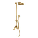 Crosswater MPRO Industrial Dual Outlet Valve With Rigid Riser and Shower Set With Overhead Unlacquered Brass