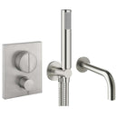 Crosswater MPRO Push Dual Outlet Thermostatic Shower Valve With Pencil Handset and Bath Spout Brushed Stainless Steel