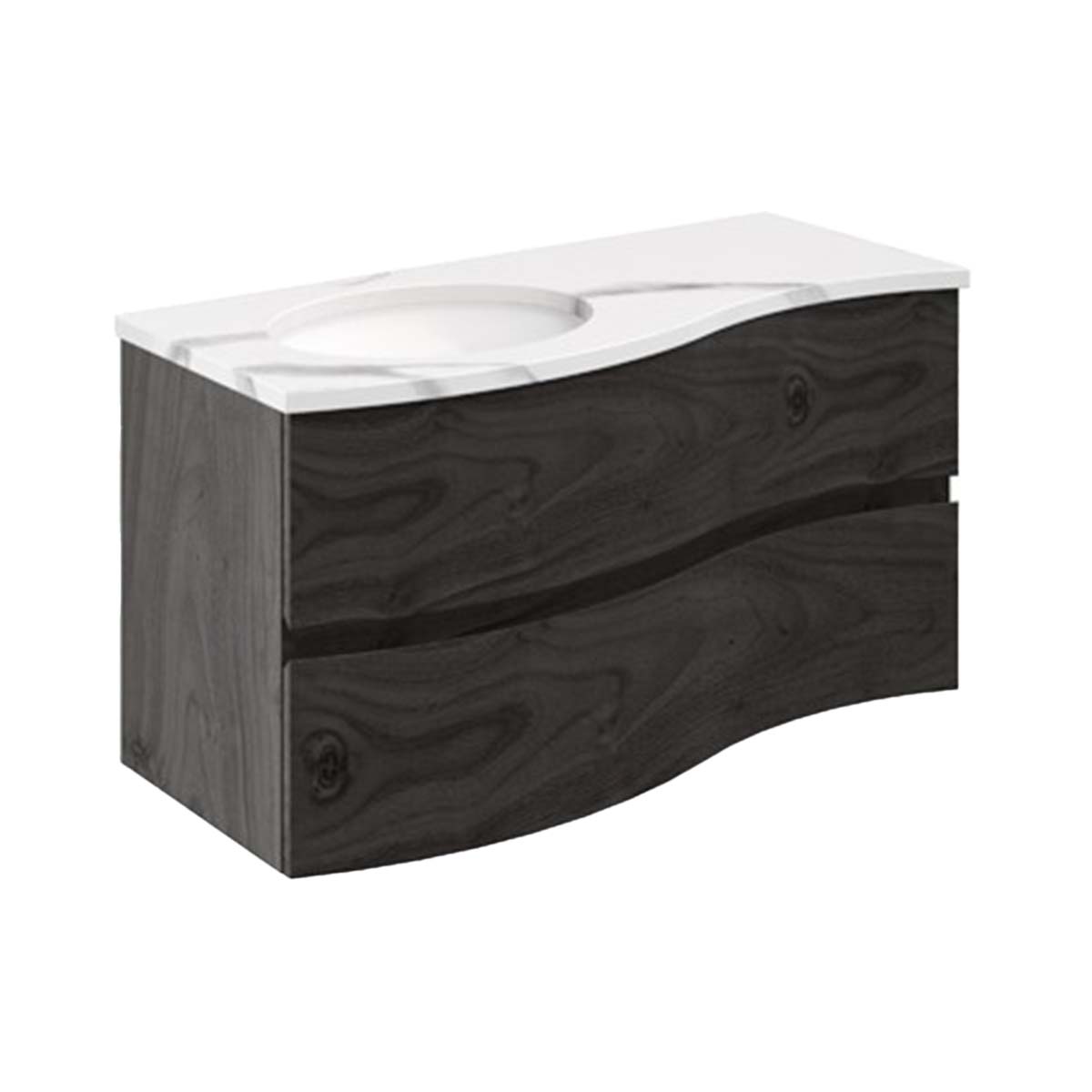 Crosswater Svelte 1000mm Double Drawer Wall Hung Vanity Unit With Calcutta Marble Effect Basin Grey Ash Veneer