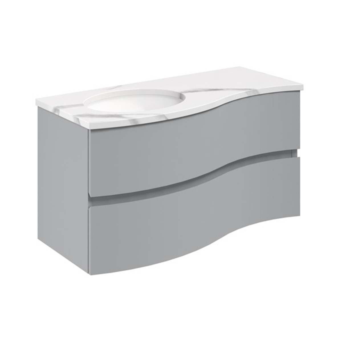 Crosswater Svelte 1000mm Double Drawer Wall Hung Vanity Unit With Calcutta Marble Effect Basin Storm Grey