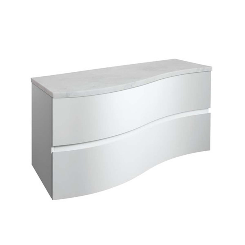 Crosswater Svelte 1000 Double Drawer Wall Hung Vanity Unit With Carrara Marble Worktop White Gloss