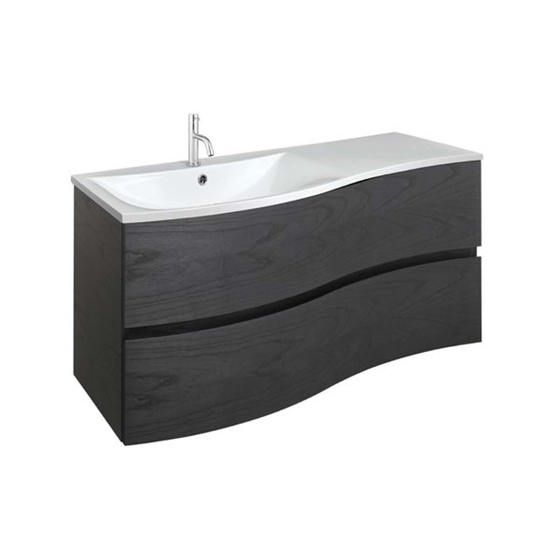 Crosswater Svelte 1000mm Double Drawer Wall Hung Vanity Unit With Cast Mineral Marble Basin Grey Ash Veneer