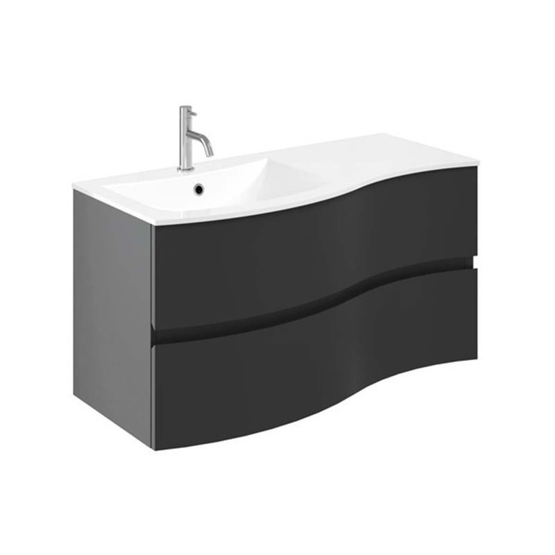 Crosswater Svelte 1000mm Double Drawer Wall Hung Vanity Unit With Cast Mineral Marble Basin Onyx Black