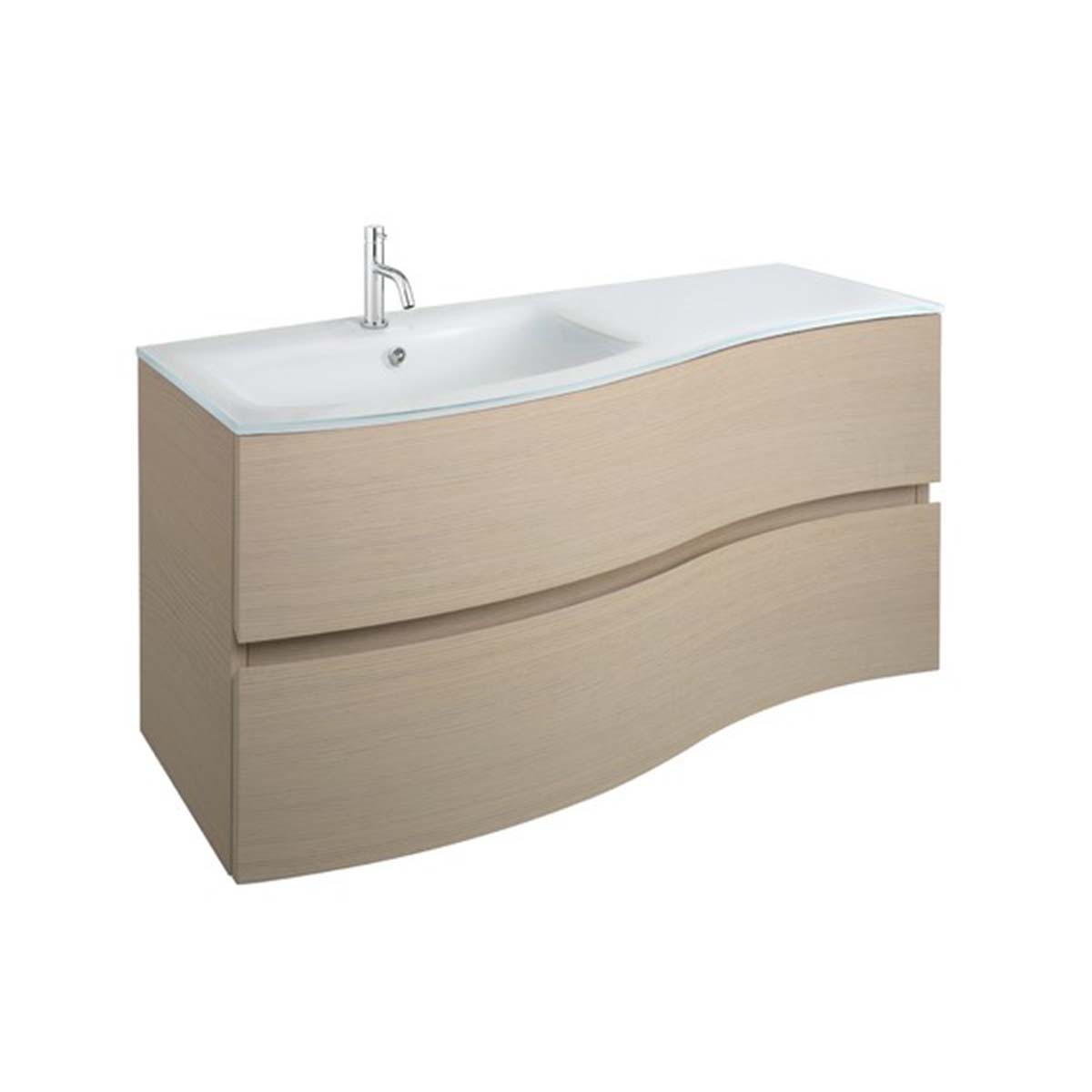 Crosswater Svelte 1000mm Double Drawer Wall Hung Vanity Unit With Ice White Glass Basin Castilla Oak