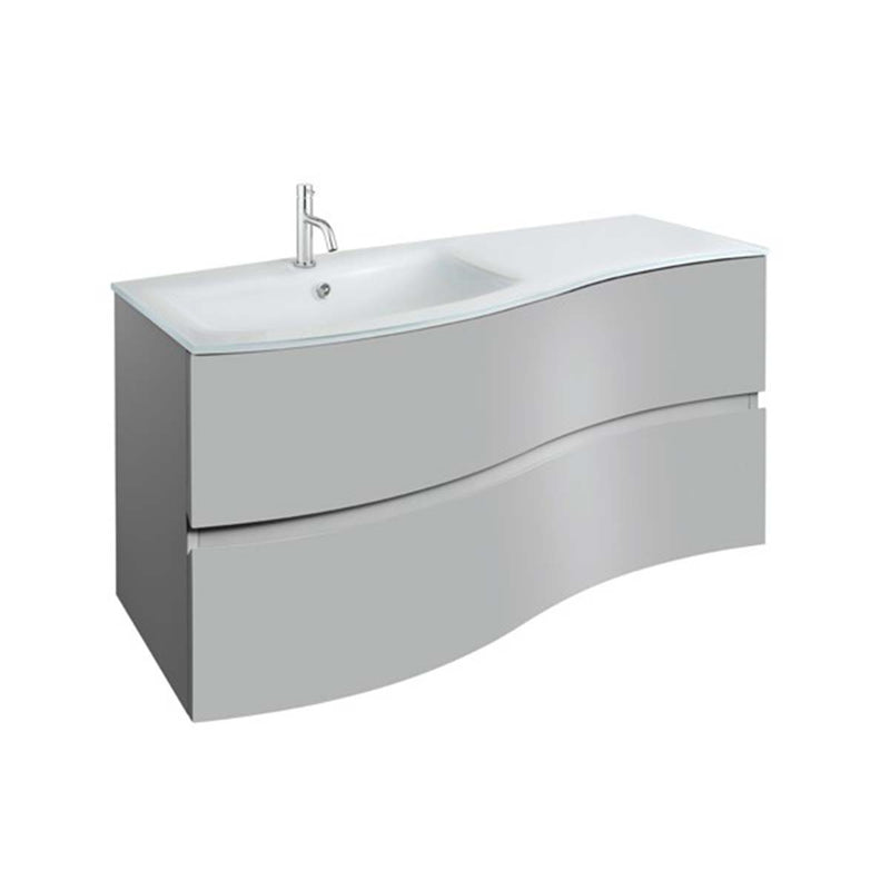 Crosswater Svelte 1000mm Double Drawer Wall Hung Vanity Unit With Ice White Glass Basin Storm Grey